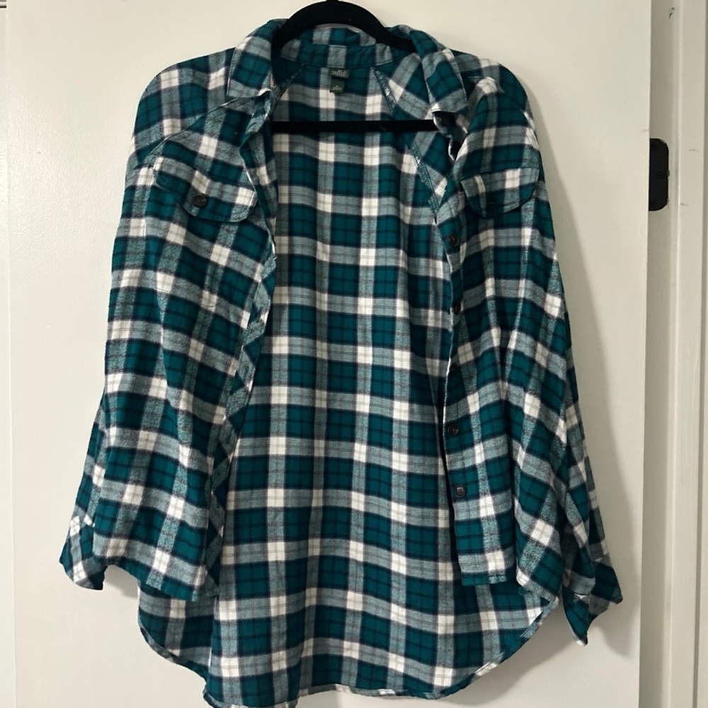Wild Fable Teal and White Plaid Shirt